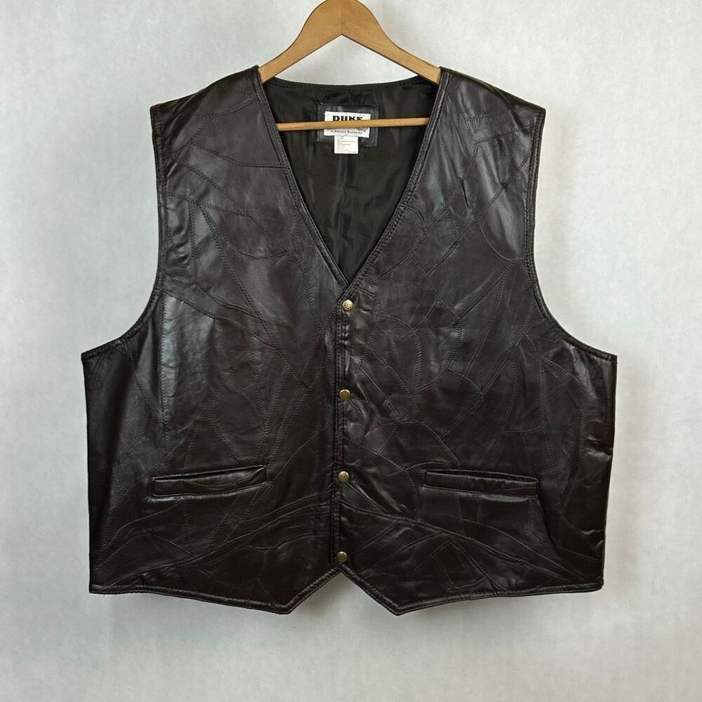 Duke Haband Men’s Leather Vest Sz 2XL Brown Patchwork Western Cowboy Vintage
